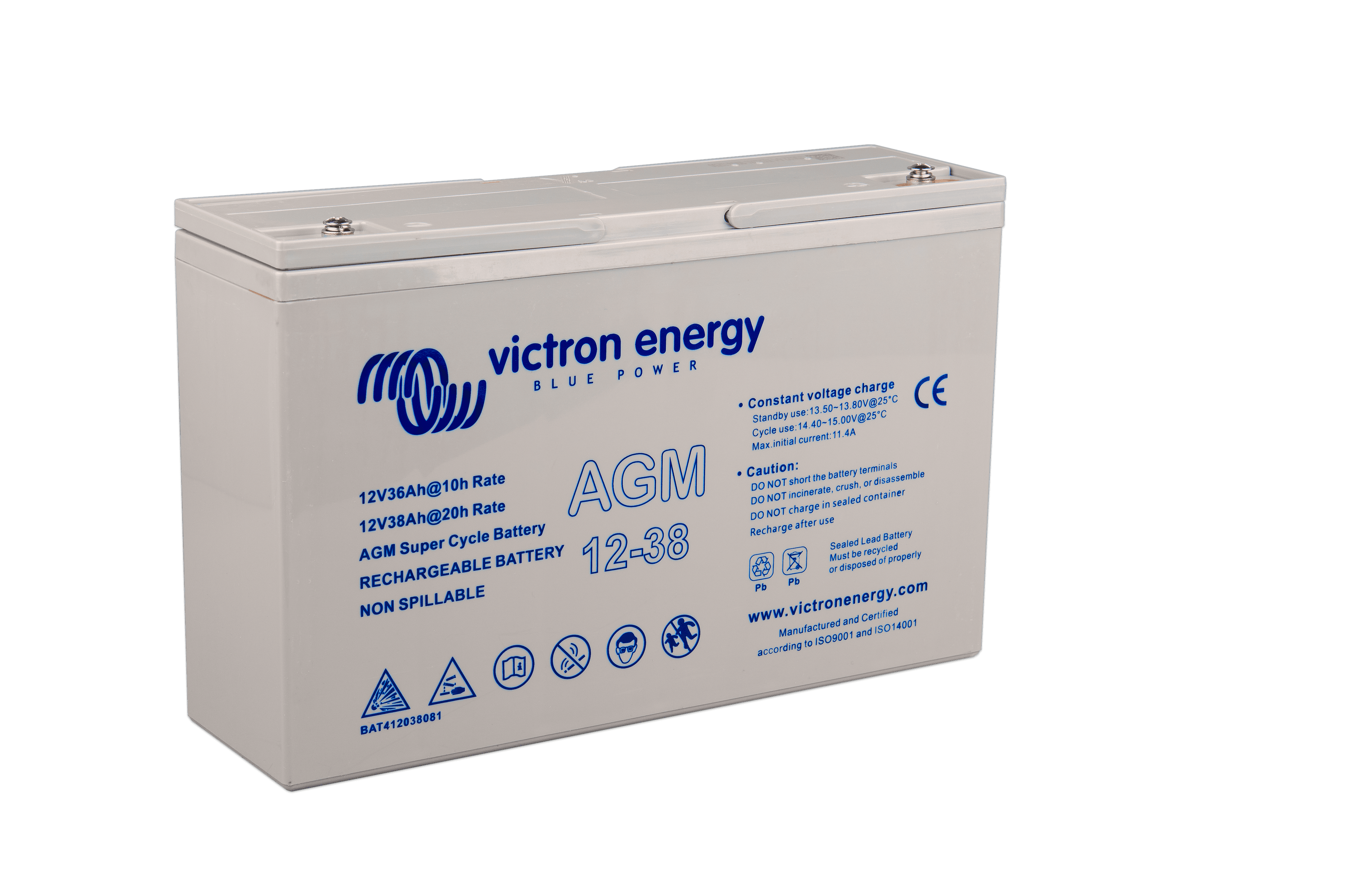 12V 38Ah AGM Super Cycle Battery (right)  thumbnail